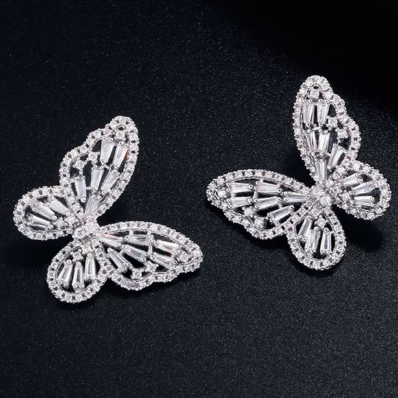 NEW LUXURY DANGLE DIAMOND STERLING SILVER EARRINGS, NICE EARRINGS, CUTE EARRINGS - Picture 3 of 4